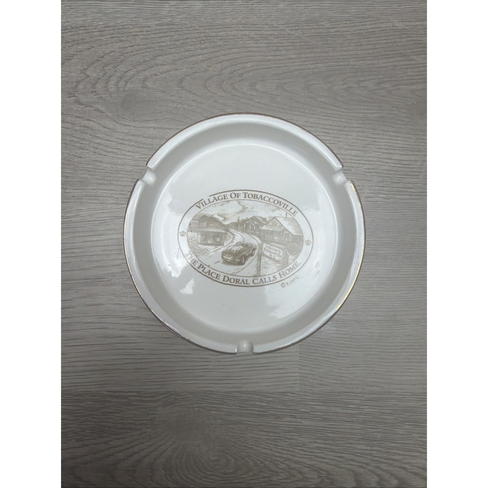 VTG Antique White Porcelain Ashtray W/Gold Trim "Village Of Tabaccoville" 4.5"